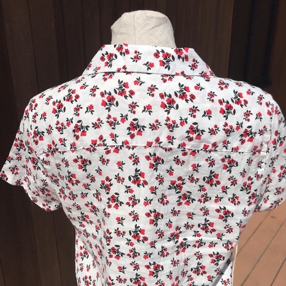 NEW Cynthia Rowley Floral Linen Shirt Red Small - Picture 6 of 8